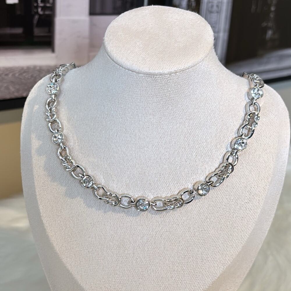 Nina Ricci Rhodium Plated Necklace with Swarovski Crystals 16" length